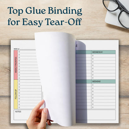 Large Weekly Planning Pad and Matching Notepad, 52 Letter Size Tear-Off Sheets, 8.5” x 11” Undated Weekly Desk Planner Pad, Daily Schedule, Daily To Do List, Notes, Goals For Work and Home