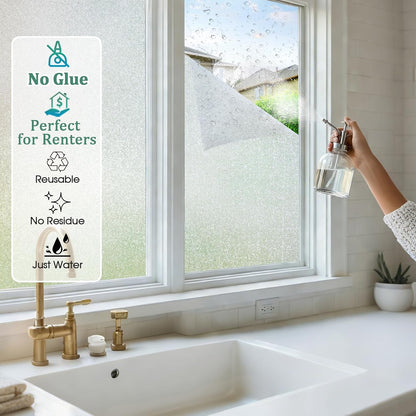 Coavas Blackout Window Privacy Film, Frosted Glass Static Cling, Decorative for Bathroom Door, UV Blocking Window Cling, Non-Adhesive Vinyl Sticker, Day and Night Windows Tint for Home,11.8x78.7 inch