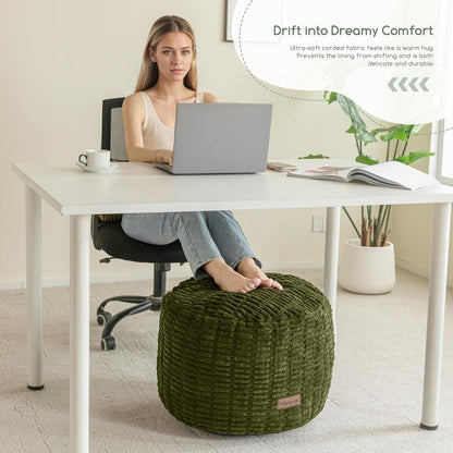 HIGOGOGO Pouf Ottoman Stuffed Round Modern Foam Filled Foot Rest Poufs for Living Room Chair Decorative 20 X 15 Inches Boho Relax Stool for Wedding Christmas Party, Beige