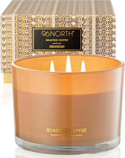 96NORTH Luxury Vanilla Soy Candles | Large 3 Wick Jar Candle | Up to 50 Hours Burning Time | 100% Natural Soy Wax | Relaxing Aromatherapy Aesthetic Candle | Housewarming Gift for Men and Women