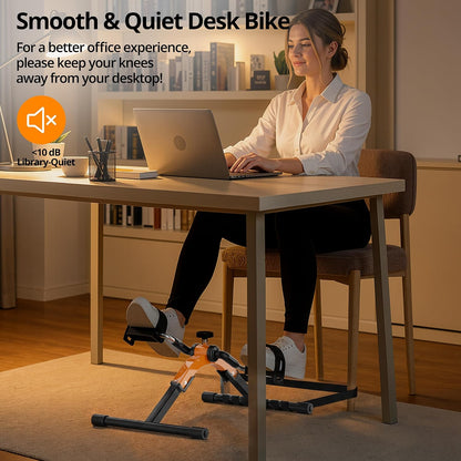 Folding Pedal Exerciser Mini Exercise Bike Under Desk Bike for Arms and Legs Workout, Portable Desk Bike Peddler Machine for Sedentary Officer & Seniors