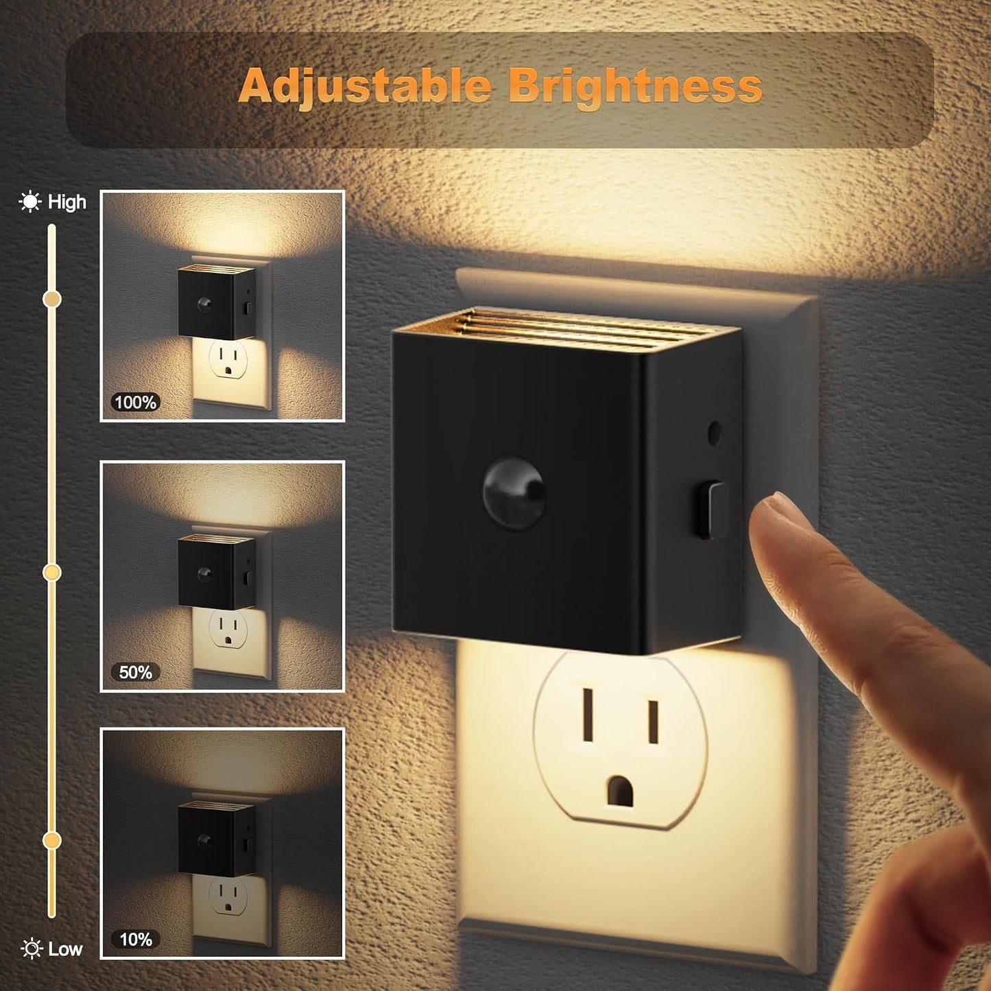 JandCase Night Light, Modern Night Lights Plug into Wall,2 Pack Dusk to Dawn Sensor Nightlight, Amber Brightness Adjustable Nightlight for Kids Bathroom Hallway Kitchen Bedroom Decor