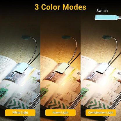 2 Pack Rechargeable Book Lights for Reading at Night, Eye-Caring Clip-On Reading Lights with 3 Color Temperatures & 3 Brightness Levels, Long Runtime Small Lightweight Clip on Lamp, Gifts for Reader