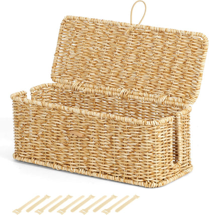 Cable Management Box, Cord Organizer with Lid & Cable Ties - Brown, L