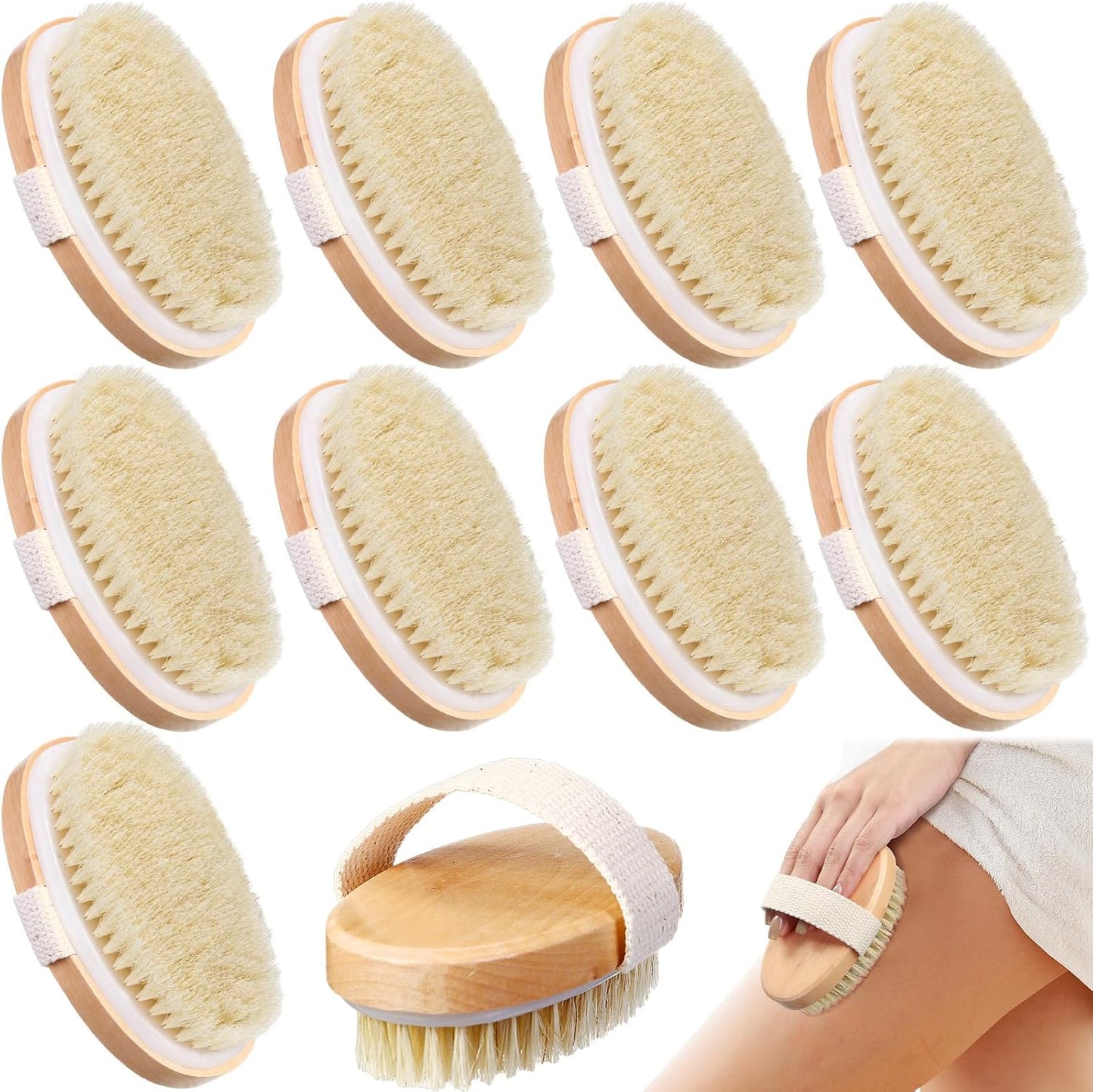 Gejoy 10 Pcs Dry Brushing Body Brush for Lymphatic Drainage Exfoliating Brush with Massage Nodule Dry Skin Body Scrubber Cellulite Shower Circulation Dead Exfoliator (4.92 x 2.56 Inches,Wood Color)