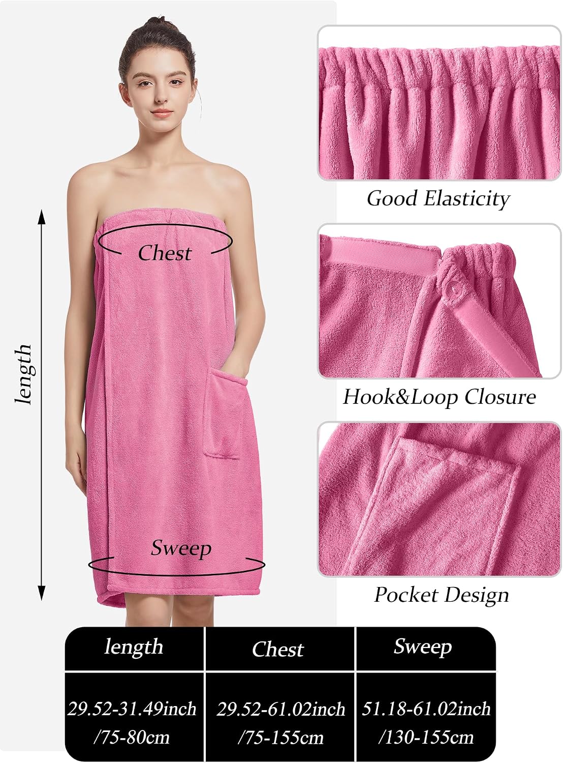 Women'S Soft Wrap Towel Full Length，Bath Robe After Shower Female Plush Long，Spa Bathrobes Lightweight With Pockets