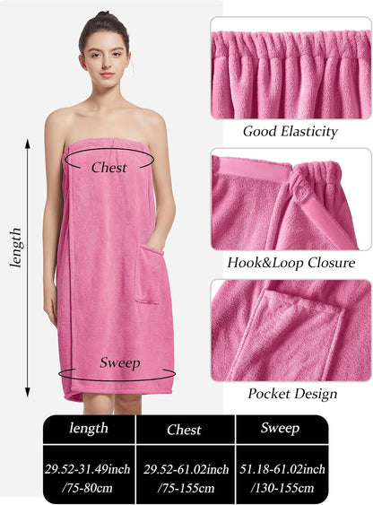 Women'S Soft Wrap Towel Full Length，Bath Robe After Shower Female Plush Long，Spa Bathrobes Lightweight With Pockets