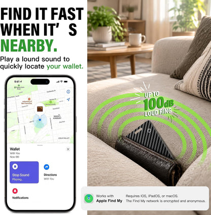 Wallet Tracker Card, Rechargeable, Works with Apple Find My