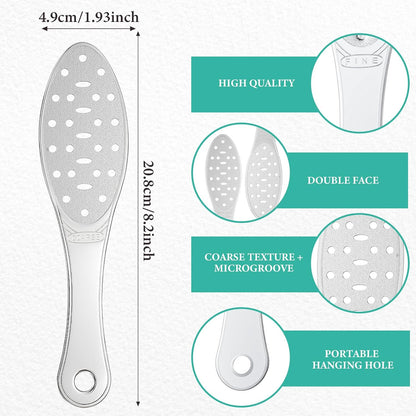 2 Pcs Stainless Steel Foot File Callus Remover Double Sided Metal Foot Scraper Rasp Scrubber for Wet or Dry Skin Professional Pedicure Tool for Hard Skin Cracked Heels Feet (Classic Style)