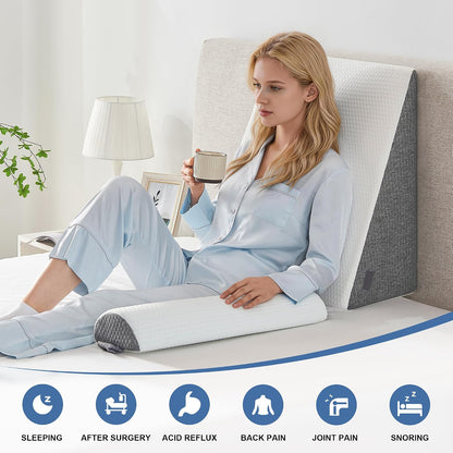 Yojoker Wedge Pillow for Sleeping - 12 Inch Bed Wedge for Headboard Triangle Pillow, Memory Foam Wedges for Acid Reflux, GERD, Snoring, Post Surgery Back Pain Relief, Leg Elevation, Washable Cover