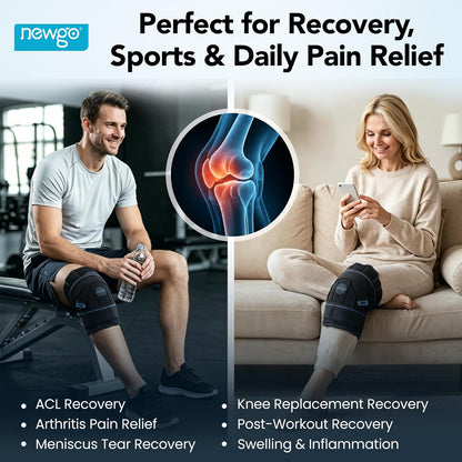 NEWGO Cold Therapy Knee Ice Pack Wrap, 2 Hours Long-Lasting Relief for Knee Replacement Surgery, Injuries, Swelling & Post-Surgery Recovery, Reusable Gel Ice Pack for Sports Injuries