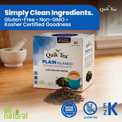QuikTea Instant Chai Tea Latte Mix, Masala, Unsweetened, 20 Sachets