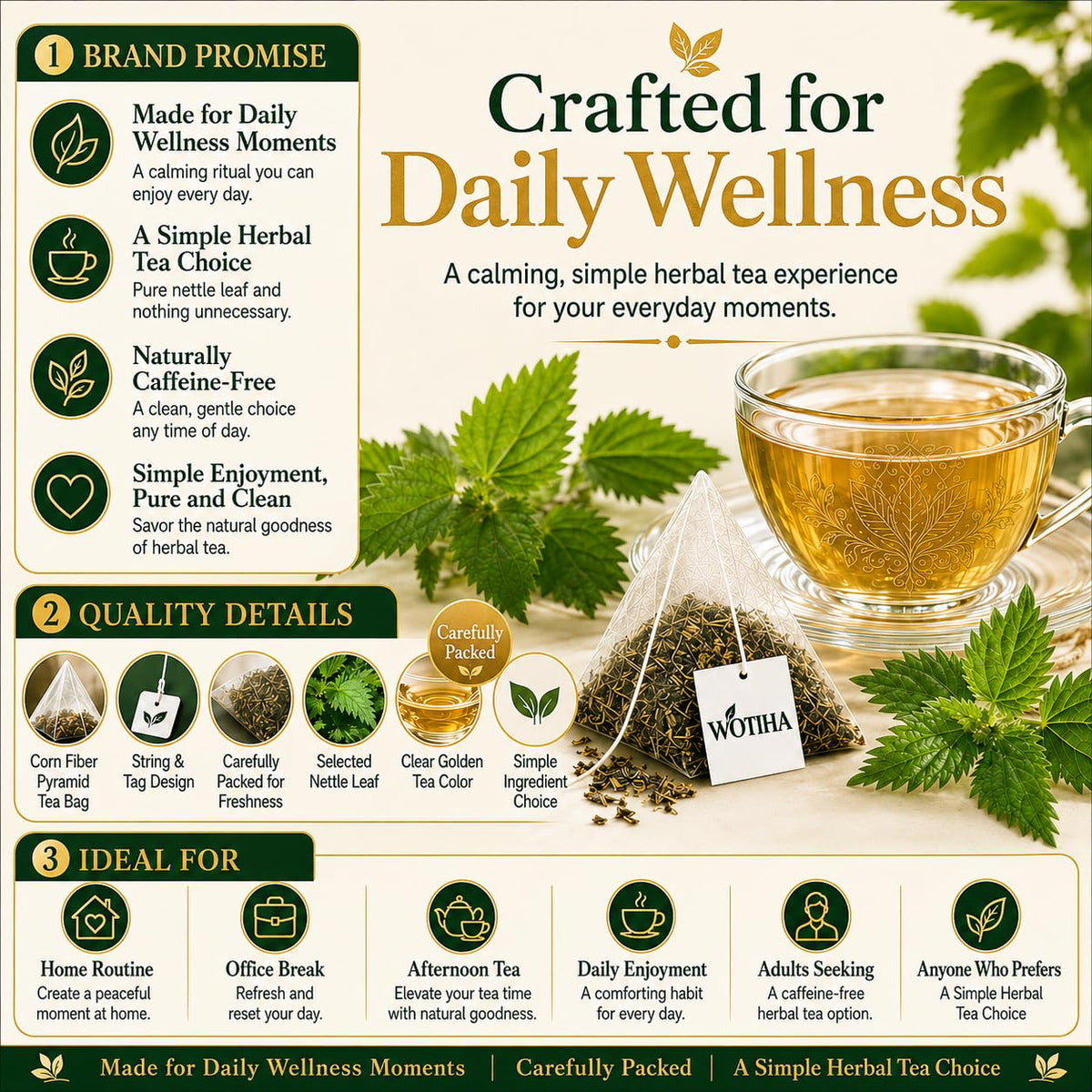 WOTIHA Stinging Nettle Leaf Tea Bags, 150 Count, No Added Sweetener