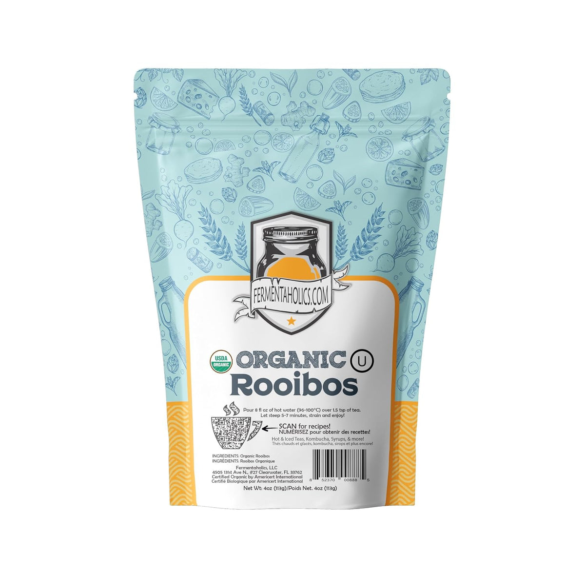 Fermentaholics Rooibos Tea – 4 oz – USDA Certified Organic Loose Leaf – Naturally Caffeine-Free – Great for Kombucha Brewing, Hot or iced tea