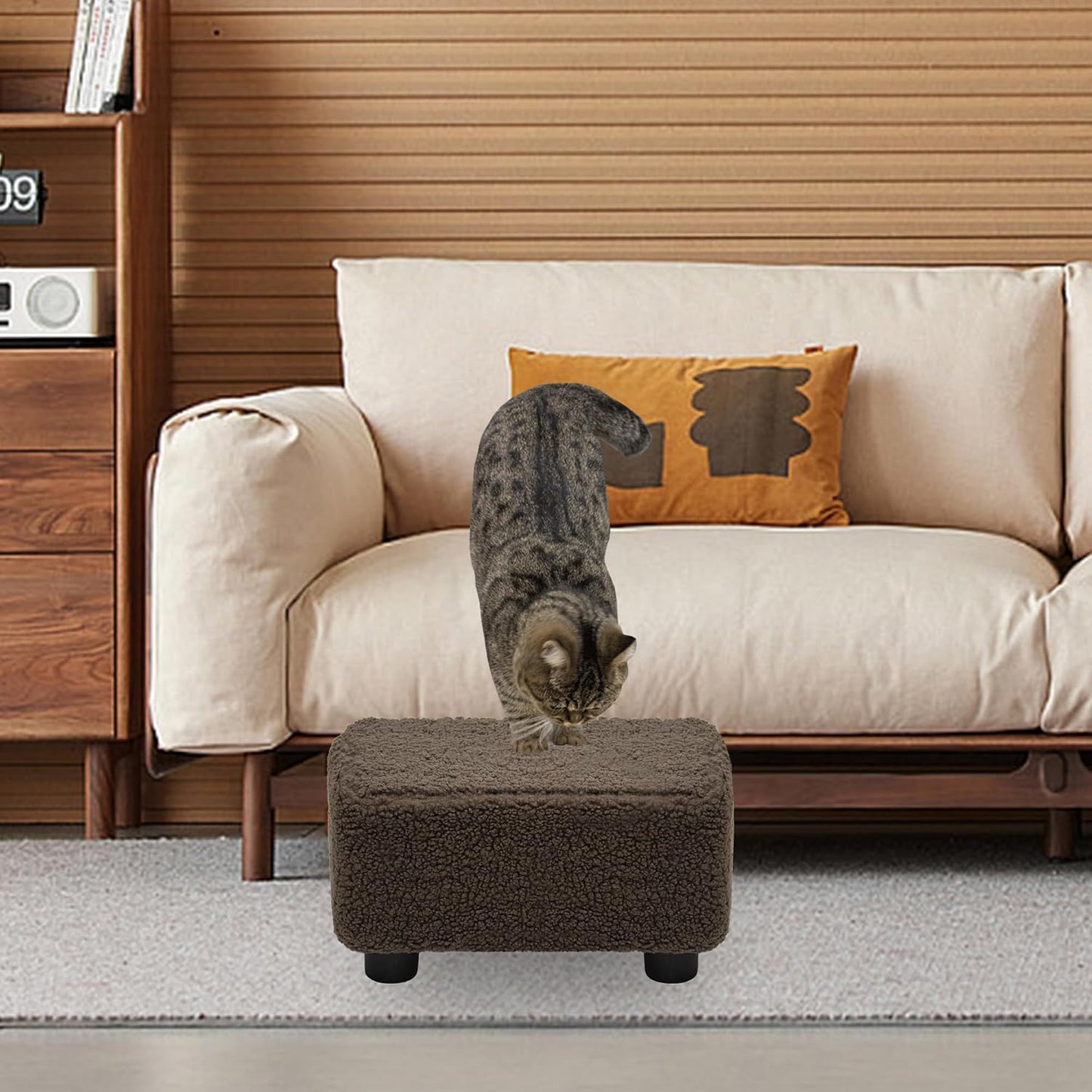 CAROLMADE Small Foot Stool Ottoman Footstool with Legs Under Desk Footrest for Living Room Bedroom and Office,Linen-Grey