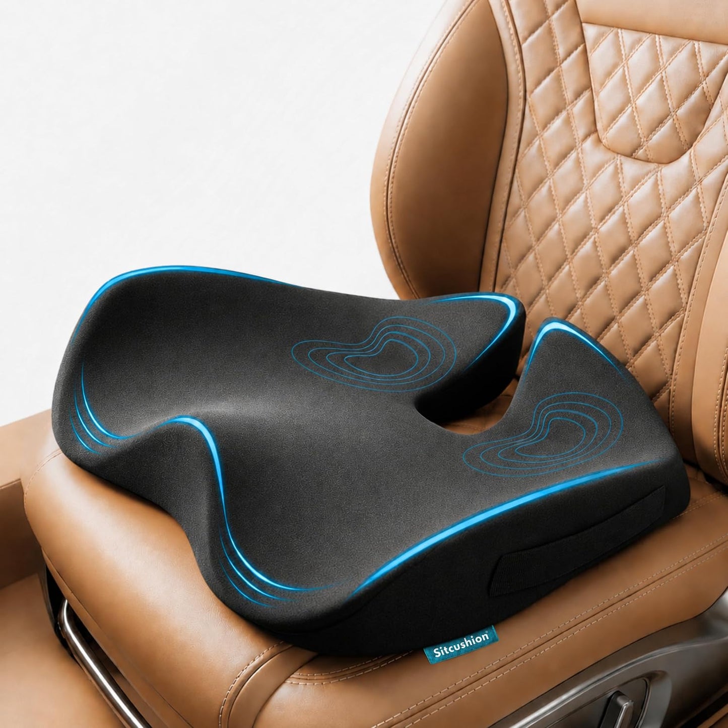 SitCushion Car Seat Cushion for Long Driving – X Large Memory Foam Seat Cushion for Sciatica & Tailbone Pain Relief, Orthopedic Coccyx Cushion with Non-Slip Bottom, Back Pillow for Car, Truck (Black)