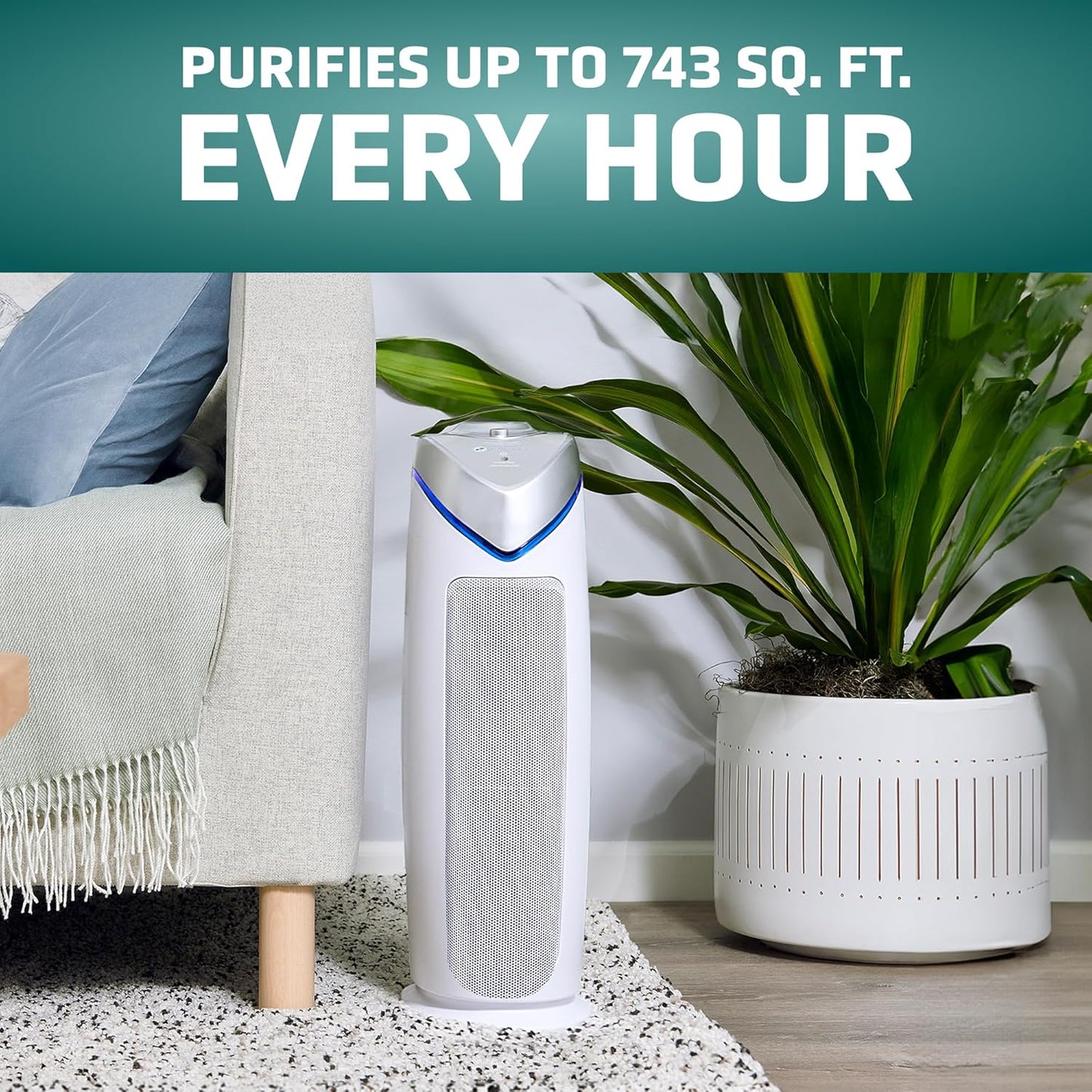 GermGuardian HEPA Air Purifier - Large Room Air Purifier for Bedroom, Office, Dorm, and Home - Filters Pet Dander, Dust, Pollen, Smoke, Scents - AC4825E - 22" Tower - Gray