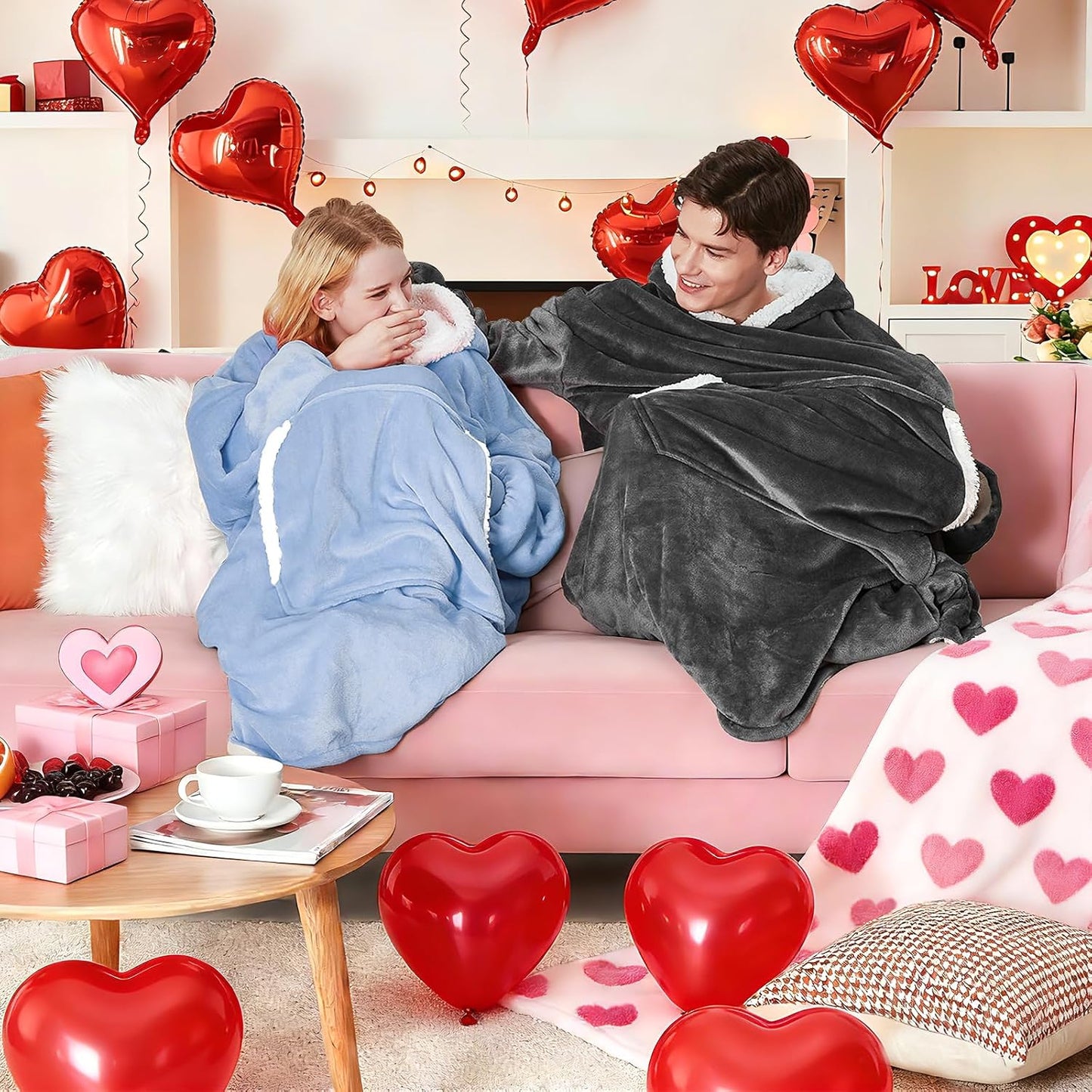 yescool Wearable Blanket Hoodie, Flannel Sherpa Fleece Blanket Sweatshirt for Adults Women Men,One Size Fits All - Colors A