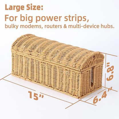 PP Rattan Cable Management Box to Hide Cords and Power Strip