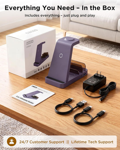 Wireless Charger for iPhone - 5 in 1 Charging Station for Multiple Devices Apple: Fast Wireless Charging Stand Dock for iPhone 17 16e 16 15 14 13 12 Pro Max Apple Watch Airpods