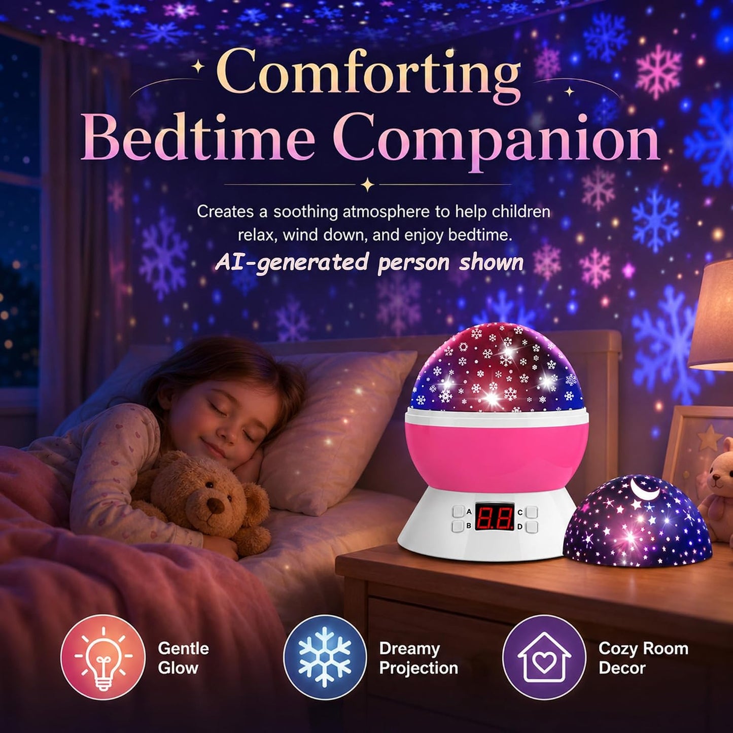 Kids Star Projector Night Light, Star Night Light Projector for Kids, Ceiling Stars Projection Lamp with Timer, 360° Rotating Night Light for Bedroom, Birthday Gift for 3 4 5 Year Old Girls Boys Black