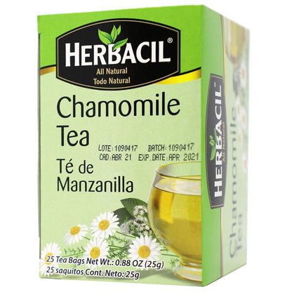 Herbacil Chamomile Tea, Herbal Blend Made with Chamomile Flowers, Caffeine-Free, All Natural, 3-pack of 25 bags per box (75 Tea Bags), 0.88 oz Each