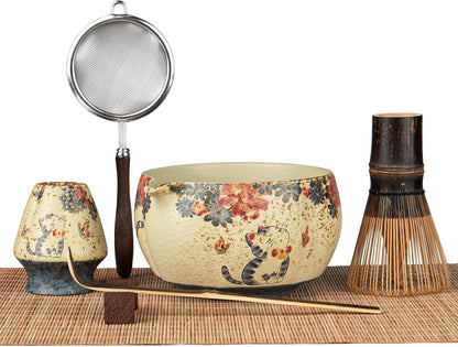 Matcha Whisk Set, 7-Piece Matcha Kit with Ceramic Bowl, Bamboo Whisk, Scoop, Sifter, Holder & Bamboo Mat – Premium Matcha Tea Set for Beginners & Matcha Lovers