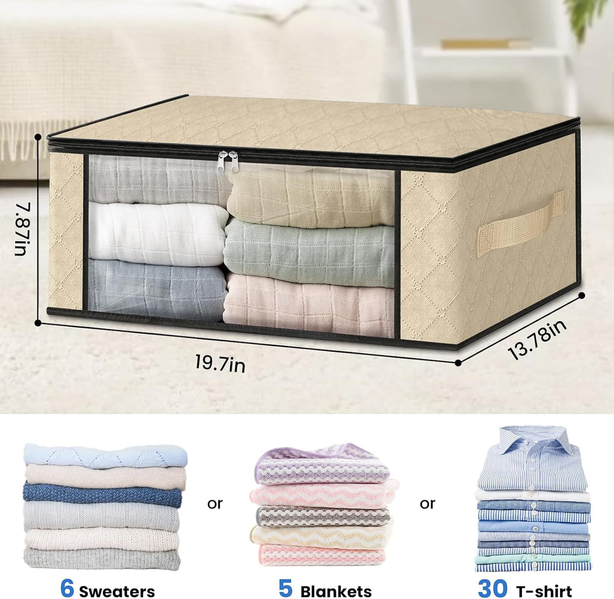 HomeHacks Clothes Organizer Storage Bags, 35L Storage Bins, Gray