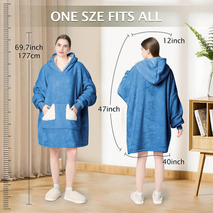 Touchat Wearable Blanket Hoodie, Oversized Sherpa Blanket Sweatshirt with Hood Pocket and Sleeves, Super Soft Warm Plush Hooded Blanket for Adult Women Men, One Size Fits All (Pink)