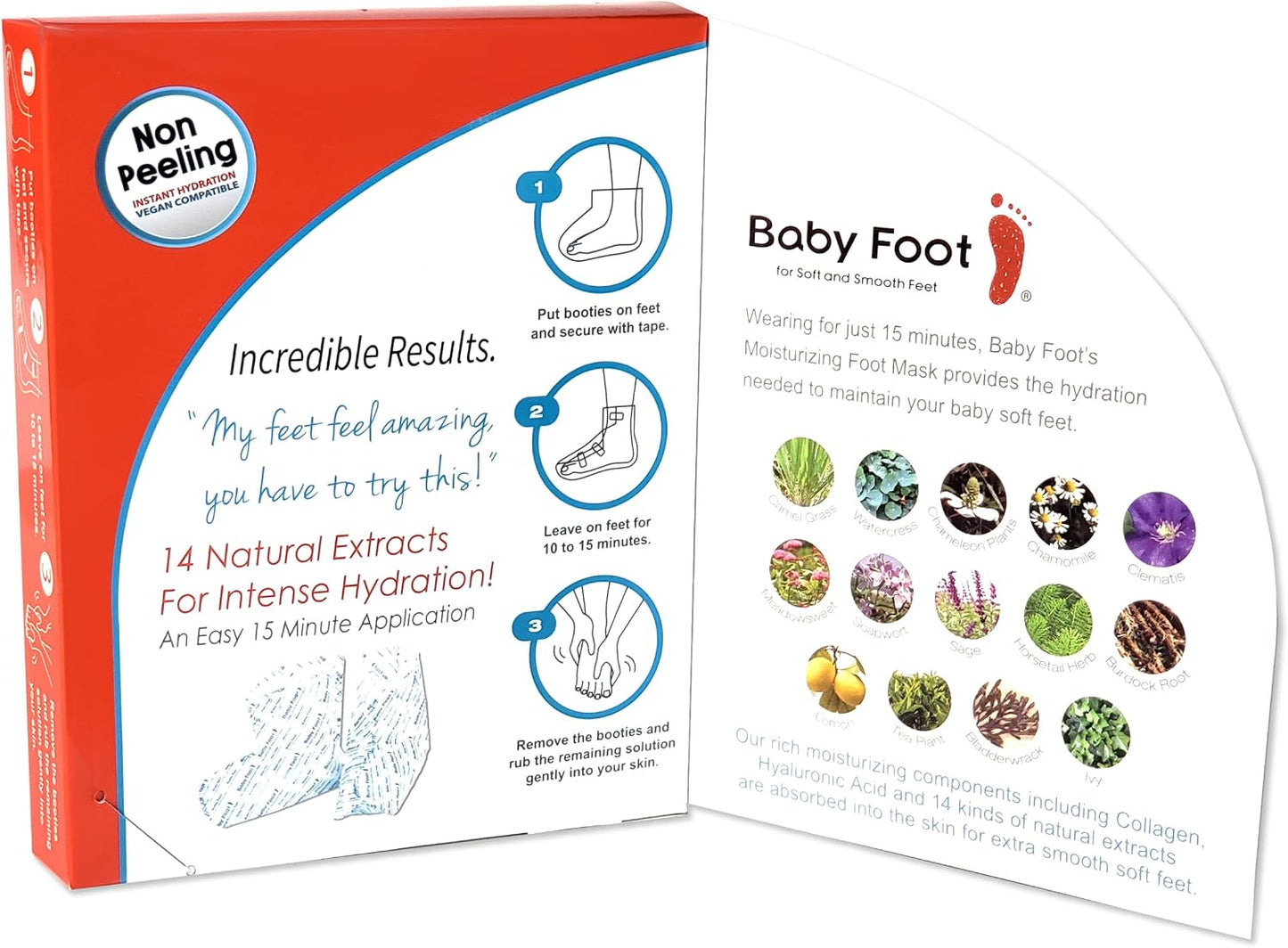 Baby Foot Hydrating Foot Mask for Dry Cracked Feet – Moisturizing Foot Mask Non Peel Treatment – Soft Smooth Feet Repair with Collagen & Hyaluronic Acid – 15 Minute Spa Foot Care, Unscented