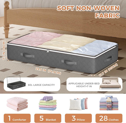 Budding Joy 95L Under Bed Storage Containers, 4 Pack Closet Organizers Grey