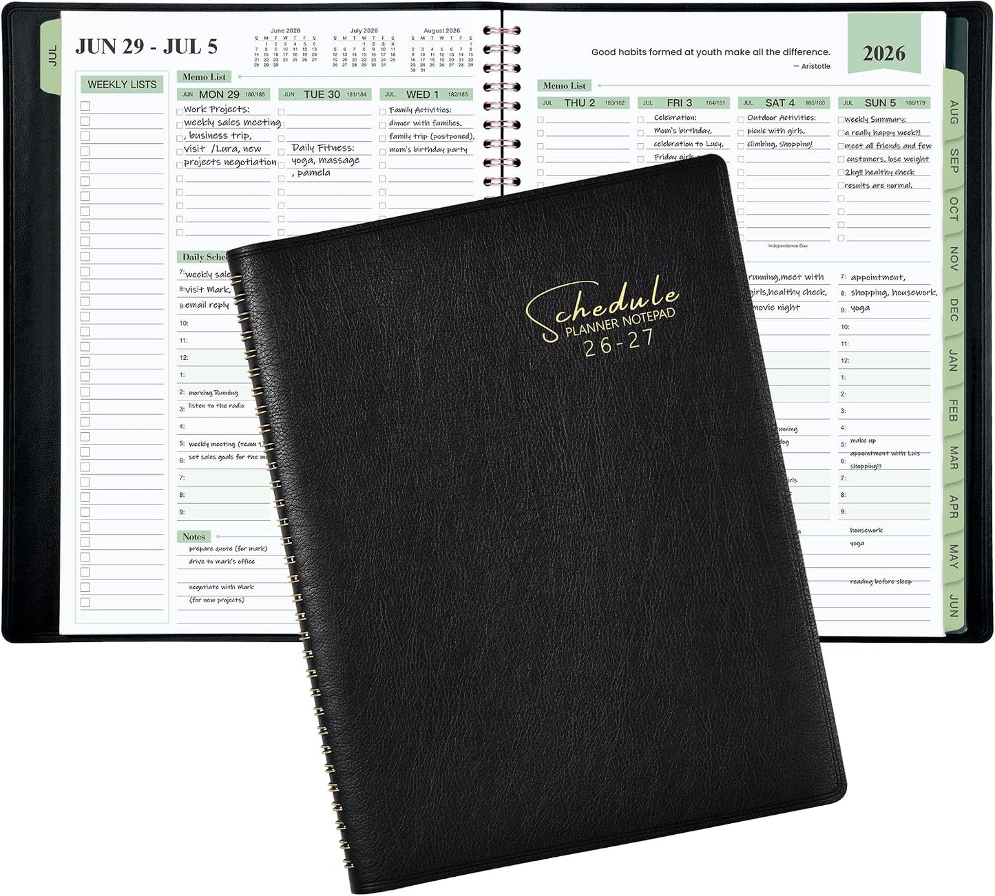 Appointment Book 2026-2027- Business Planner, JUL 2026 - JUN 2027,Planner 2026-2027, 3-Tier Schedule Planner, 8.74" x 11.38", 60 Minutes Intervals + Monthly Tabs + Leather Cover + Pocket - Pea Green