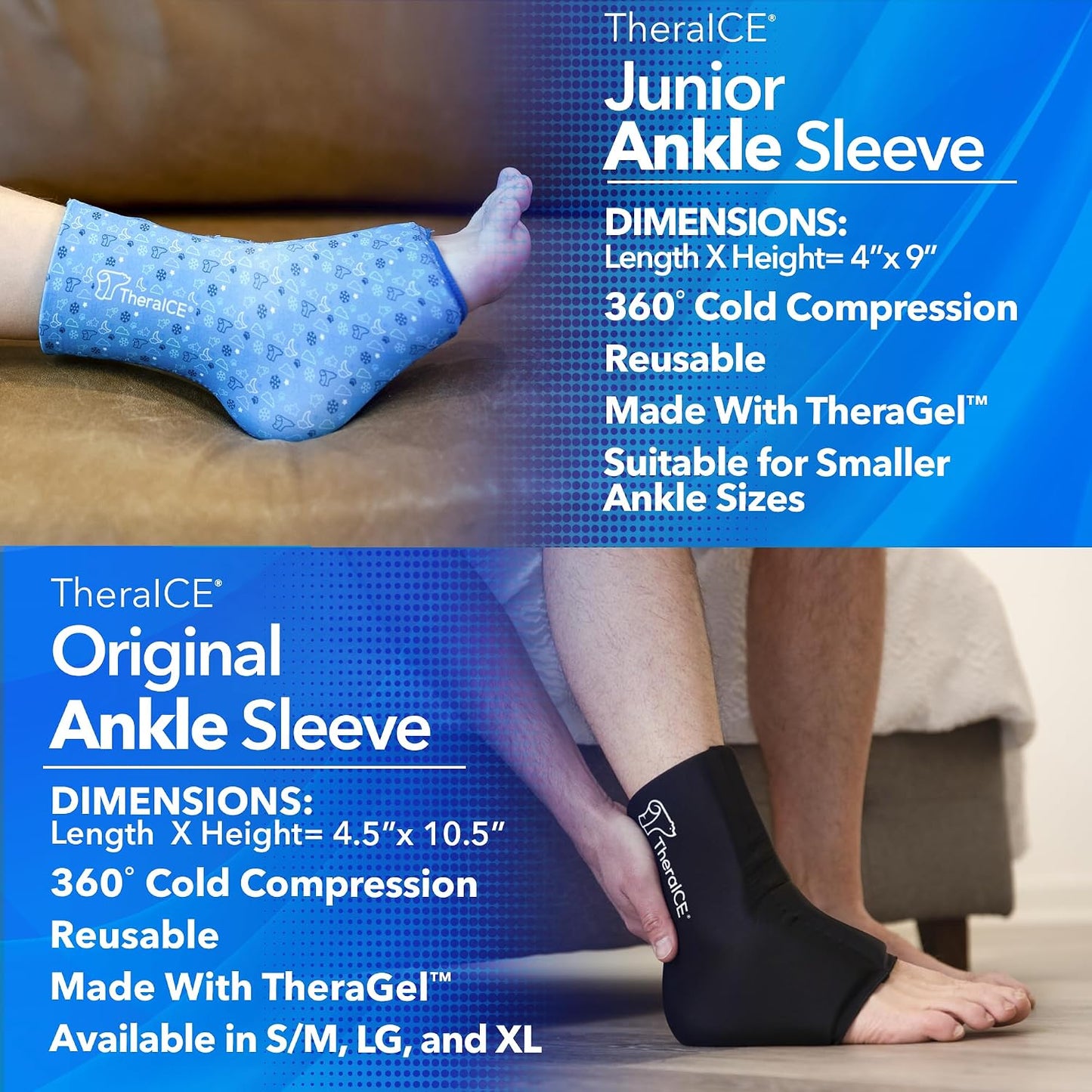 TheraICE Ankle Ice Pack Wrap for Swelling & Sprained Ankle Brace for Women Men, Cold Therapy Foot Heel Spur Support Compression Socks, Plantar Fasciitis & Achilles Tendonitis Sore Feet Pain Relief