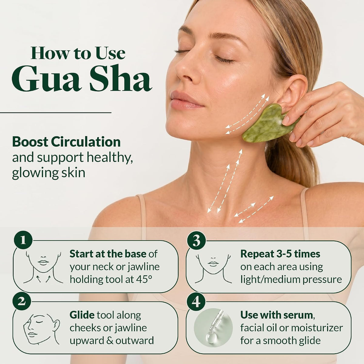 Jade Roller and Gua Sha - Spa Grade Face Roller Massager and Gua Sha Massage Tool Set. 100% Authentic Jade Stone. Reduces Puffiness, Wrinkles and Reveals Your Natural Glow
