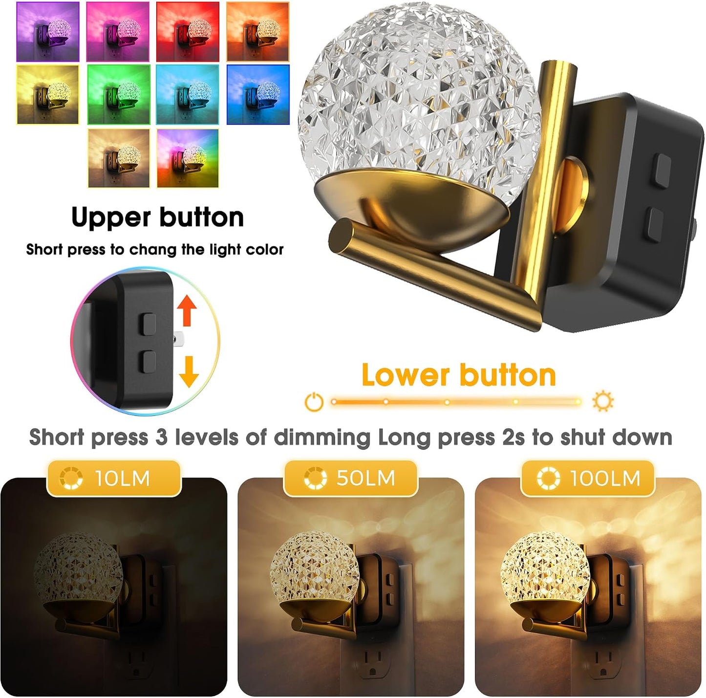 L LOHAS LED Night Lights Plug into wall, Amber Night Light with Adjustable Brightness, Plug in NightLight with Auto Light Sensor, Wall Sconce-Style Design Night Light for Bathroom,Hallway, 2 Pack