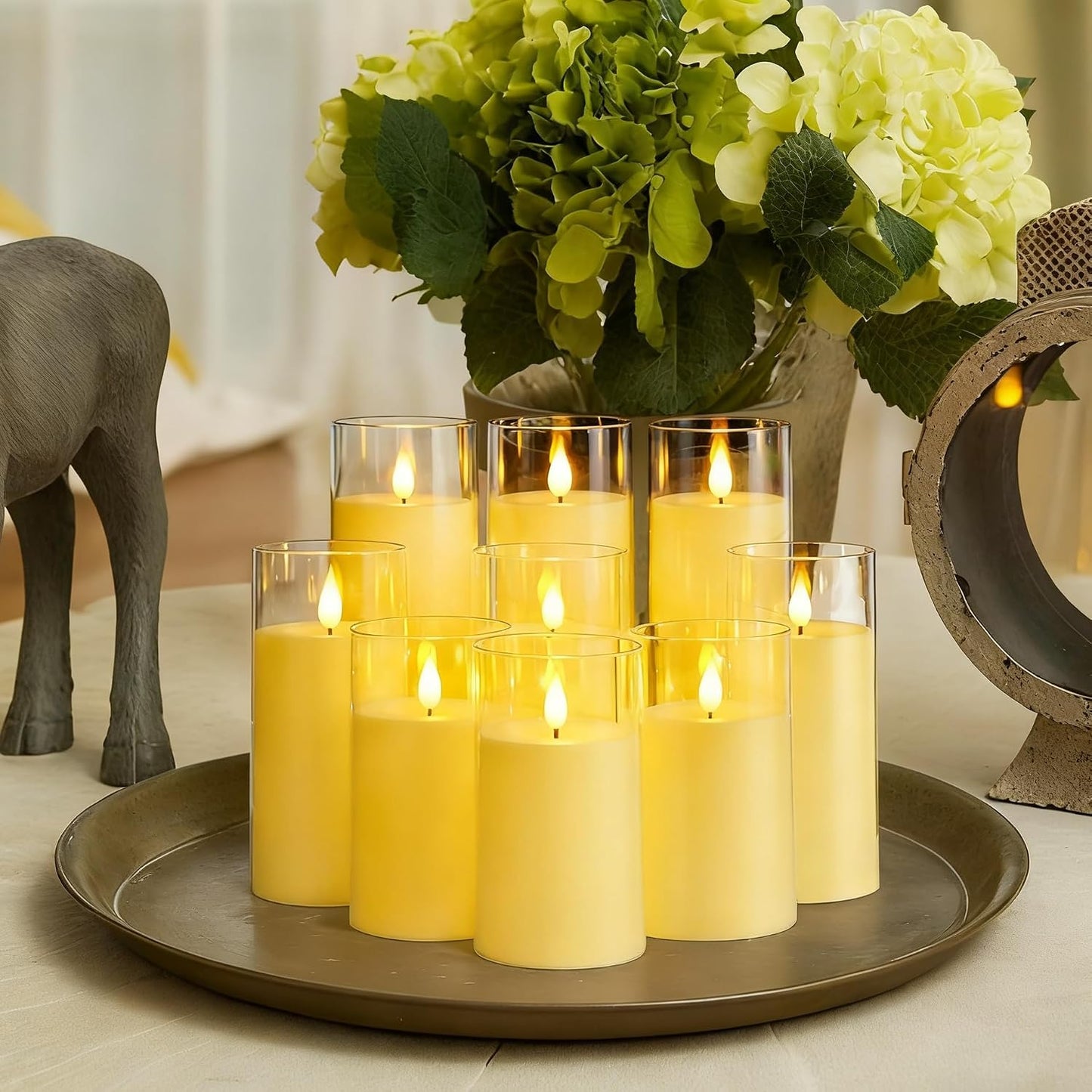 Homemory Gray Flickering Flameless Candles, Battery Operated Acrylic LED Pillar Candles with Remote Control and Timer, Halloween Decor, Set of 5