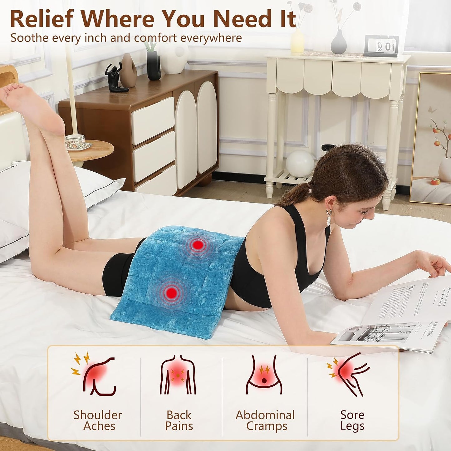 Electric Heating Pad HSA Eligible, Heated Pad for Back Neck Shoulder Pain Relif, Heating Pad for Period Cramps with 2H Auto Shut Off and 4 Heating Levels, 12"x24" Dark Grey