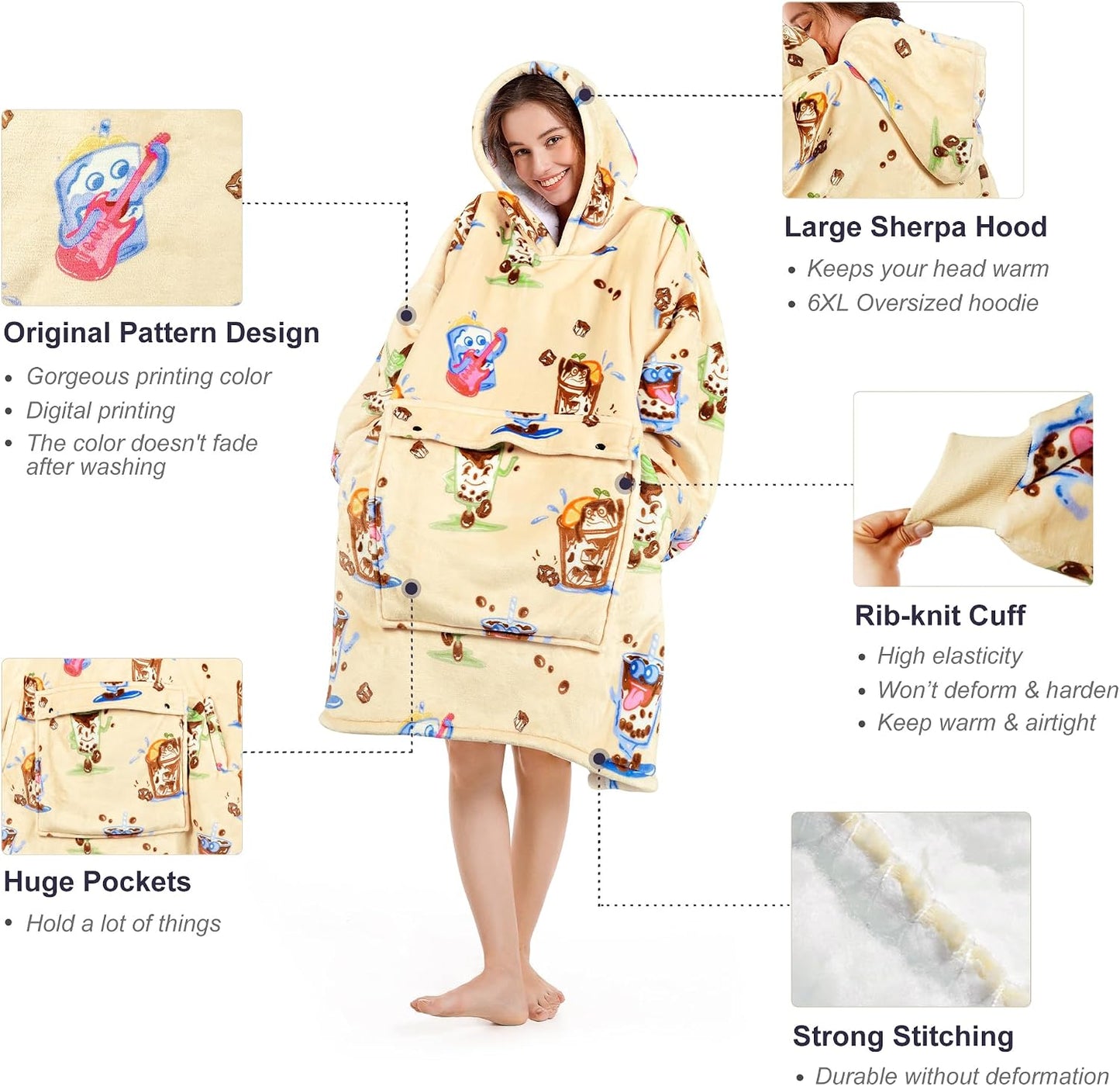 Narecte Cozy Oversized Blanket Hoodie Wearable Blanket Adults Soft Hooded Blanket Hoodie Birthday Gifts for Women Christmas - Colors B