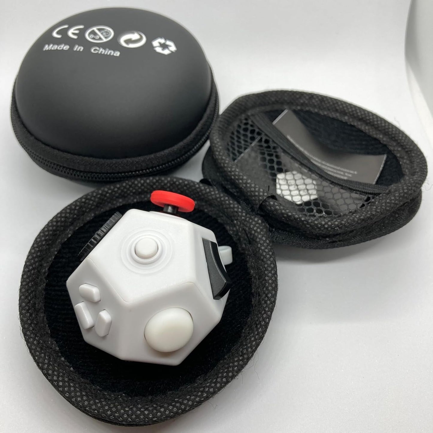 Small Fidget Toys Cube, Small Fidget Toy - 12 Sides Decompression Cube Anti Anxiety and Relief Stress Improve Focus Creative Unique Fidget Toy for Kids and Adults, with Carry Case(Black E1)