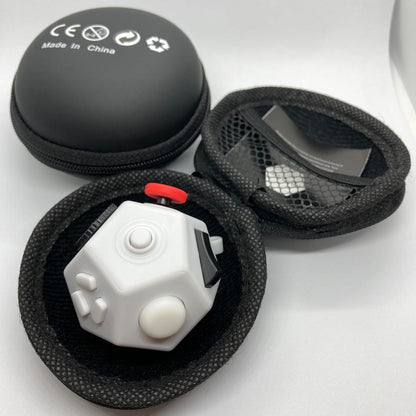 Small Fidget Toys Cube, Small Fidget Toy - 12 Sides Decompression Cube Anti Anxiety and Relief Stress Improve Focus Creative Unique Fidget Toy for Kids and Adults, with Carry Case(Black E1)