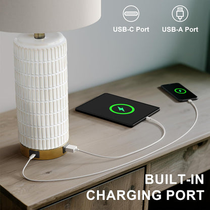PoKat Touch Bedside Table Lamps with 2 USB for Bedroom Living Room, 25''