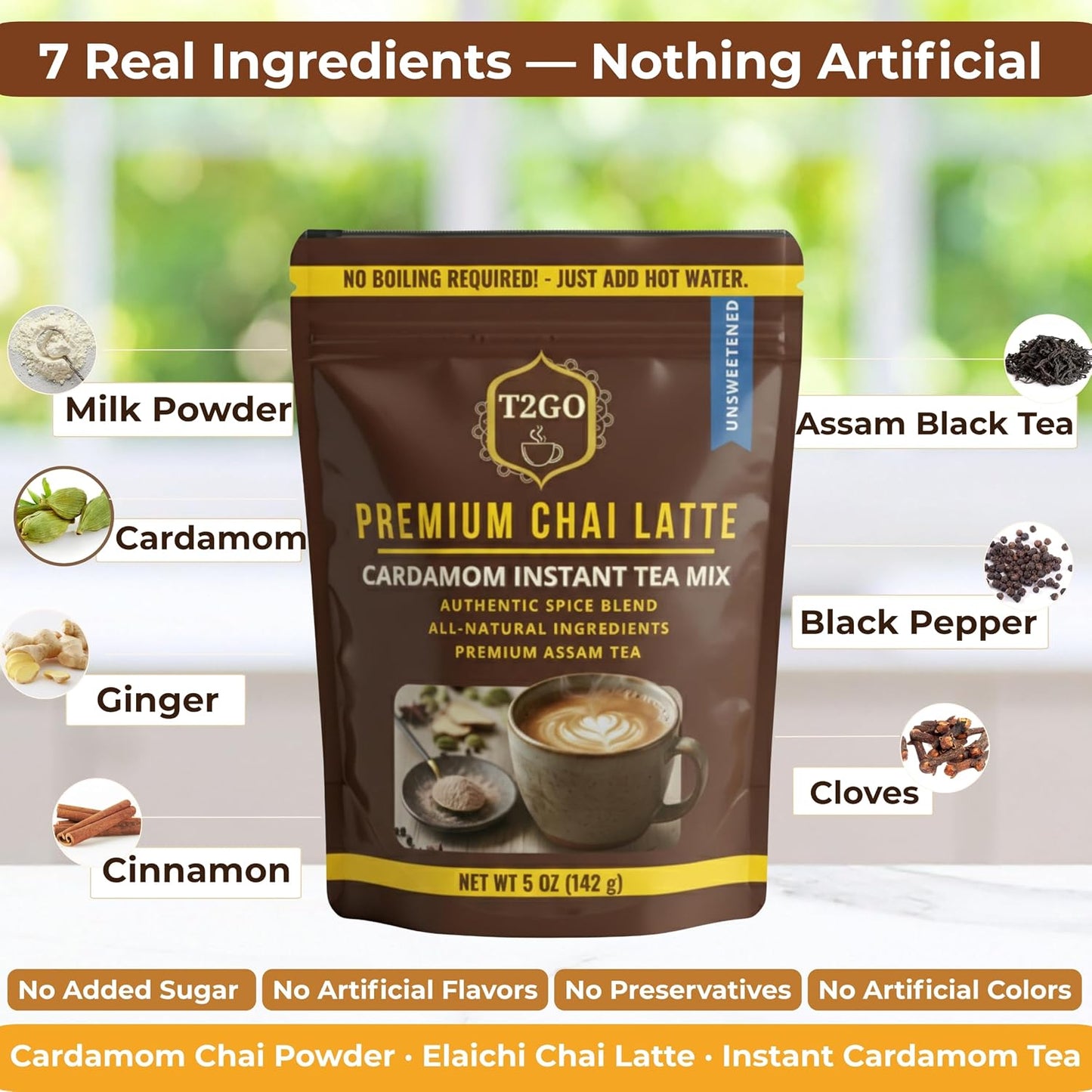 T2GO Authentic Karak Masala Chai Tea Mix – Just Add Water, 8 oz | Bold karak-style masala chai — real milk & spices in every scoop, no simmering