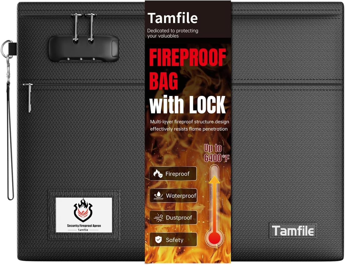 Tamfile Fireproof Document Bag with Lock,15x12 inch Heat Resistant Cash Bag