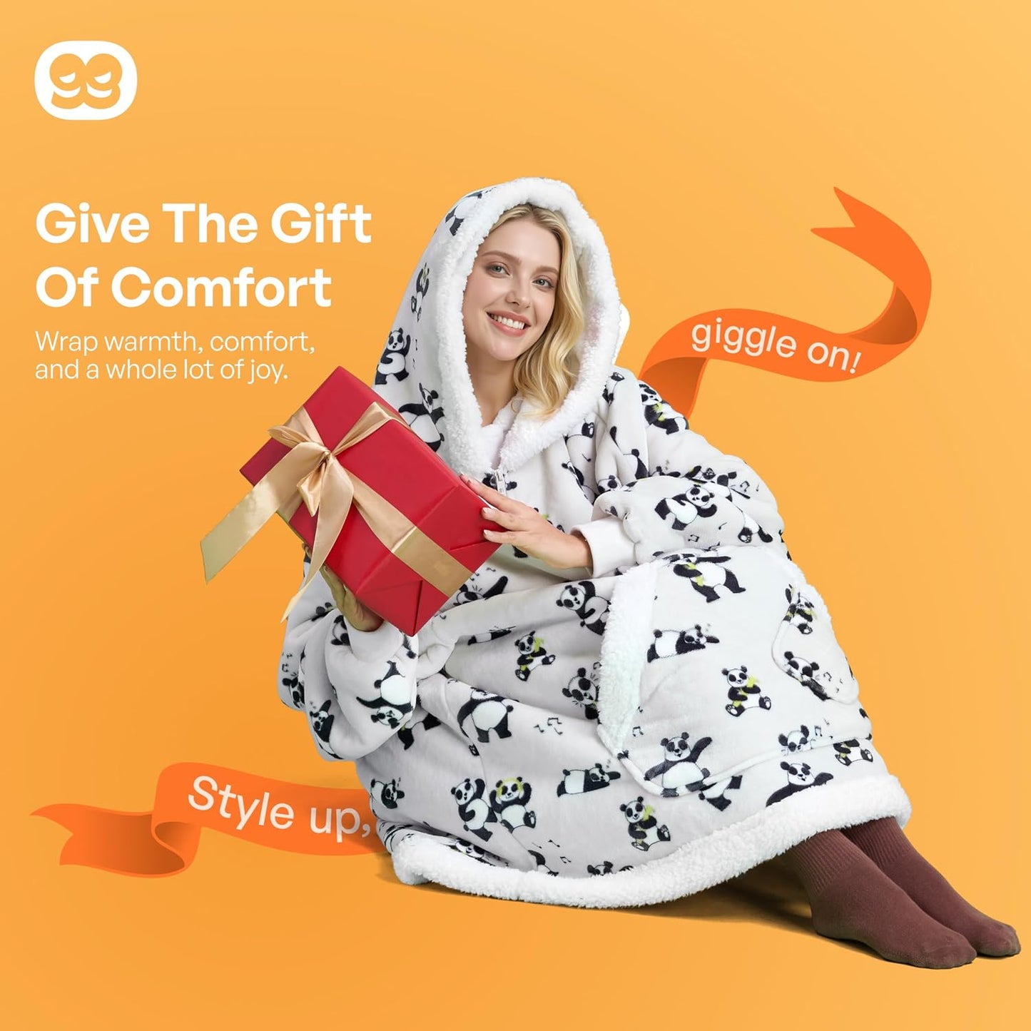 Giggling Getup Wearable Blanket Hoodie for Adults Gifts for Teen Girls Sister Women Sherpa Fleece Printed Hooded Blanket Sweatshirt Warm Cozy with Pocket & Sleeves Beige Cat