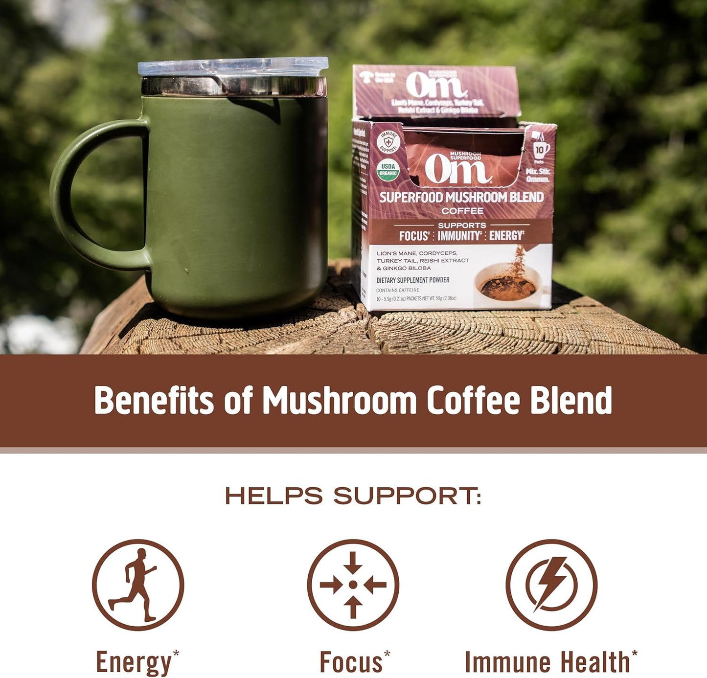OM MUSHROOM SUPERFOOD Matcha Latte Blend – Green Tea Mushroom Powder with Lion’s Mane, Reishi, Chaga & Turkey Tail – Focus, Calm & Stress Support – 8.47 oz Canister (30 Servings)