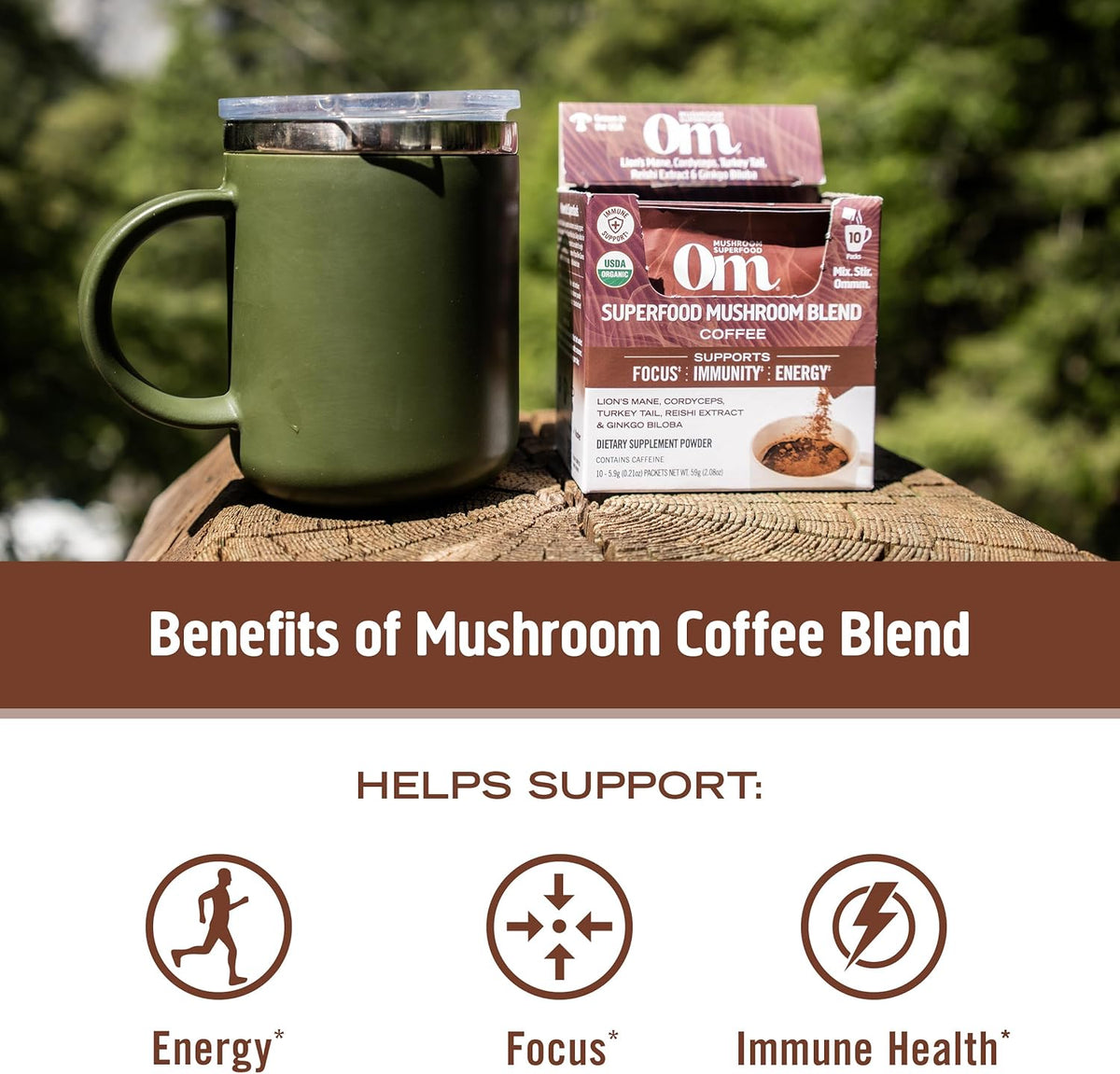 OM MUSHROOM SUPERFOOD Matcha Latte Blend – Green Tea Mushroom Powder with Lion’s Mane, Reishi, Chaga & Turkey Tail – Focus, Calm & Stress Support – 8.47 oz Canister (30 Servings)