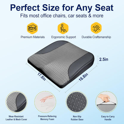 kingphenix Premium Car Seat Cushion, Memory Foam Driver Seat Cushion to Improve Driving View- Coccyx & Lower Back Pain Relief - Seat Cushion for Car, Truck, Office Chair (Leather Black)