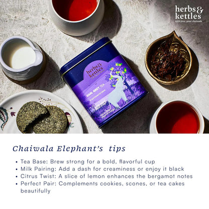 Herbs & Kettles Double Bergamot Earl Grey Tea ,1.06 oz | Whole Leaf Assam Black Tea Infused with Italian Bergamot Oil | Premium Loose Leaf Earl Grey with Smooth Citrus Aroma & Velvety Finish | Makes 12–14 Servings, 20-30 Cups | Gourmet Tea Gift