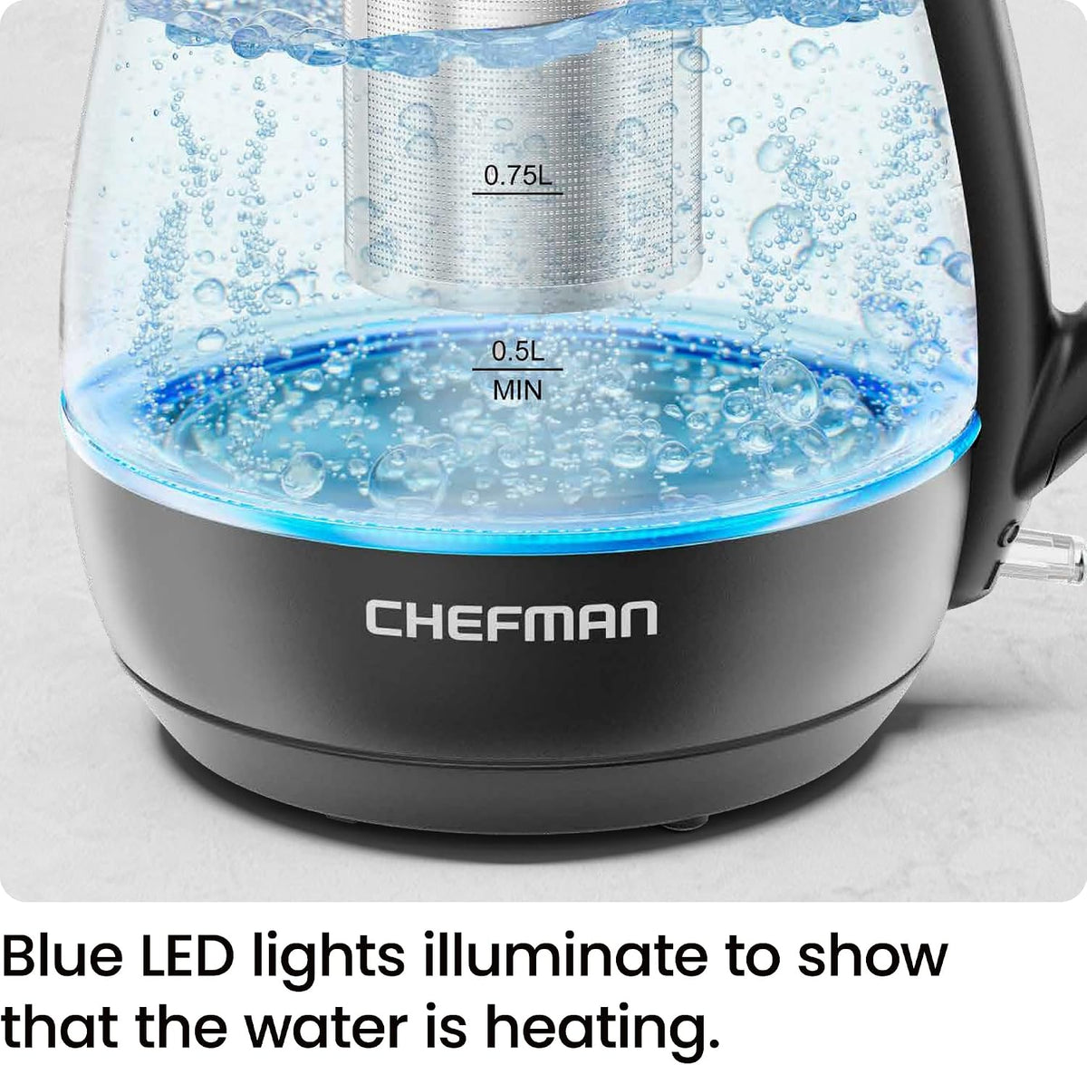 Chefman Electric Kettle with Tea Infuser, Compact 1L (4 Cups), 1500W, Removable Lid for Easy Cleaning, Boil-Dry Protection, Stainless Steel Filter, BPA Free, Auto Shut Off, Small Electric Tea Kettle