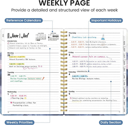Planner 2026-2027, Academic Monthly and Weekly Calendar Planner for Women, July 2026 - June 2027, Hardcover Pretty Agenda Planner Book with Tabs, Spiral Daily Organizer for School Office Home Supplies, 6.3" x 8.5" - Blue Floral